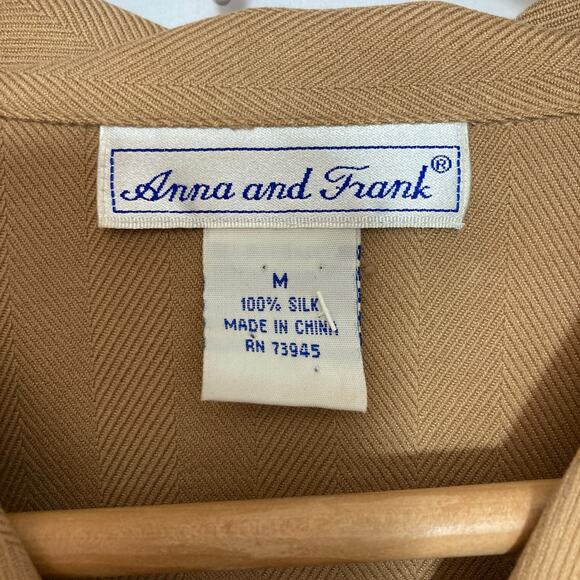 Vintage Anna and Frank 100% Silk Herringbone Cuff Sleeve Button Shirt Blouse Top - Picture 2 of 8